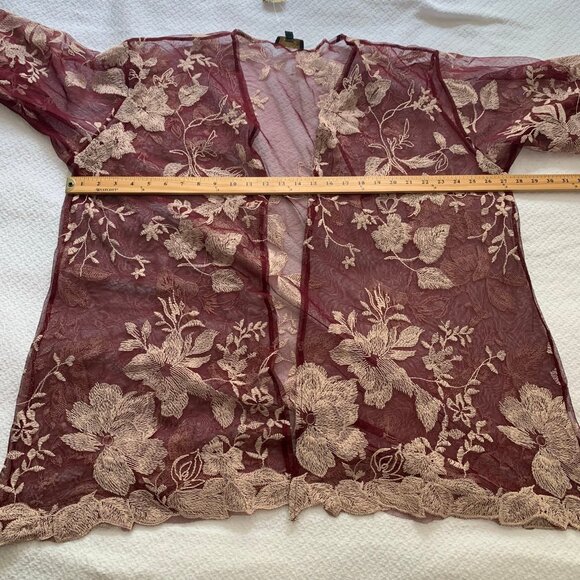 NEW Suzanne Betro floral lace elbow sleeve flowy sheer tunic cardigan kimono - Picture 8 of 9